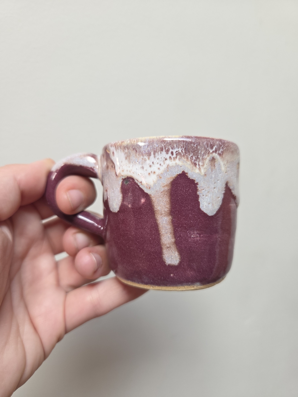 Artisan Ceramic Mug in Plum with White Drip Glaze